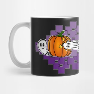 Funny Halloween Pumpkin Eating Ghost, retro gamers Mug